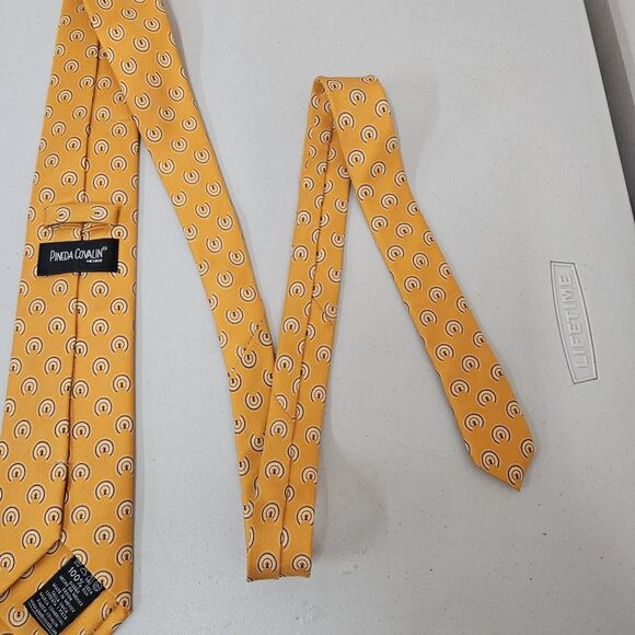 Pineda Covalin Mexico Mens Orange Silk Tie, Abstract Sphere Pattern - Picture 5 of 9